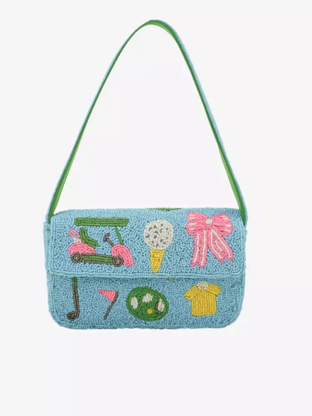 America And Beyond Blue Pink Yellow Green Golf Themed Beaded Shoulder Bag NWT